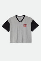Women's Winners Circle Boxy Football T-Shirt in the color Heather Grey/Black - Front Product Laydown Image