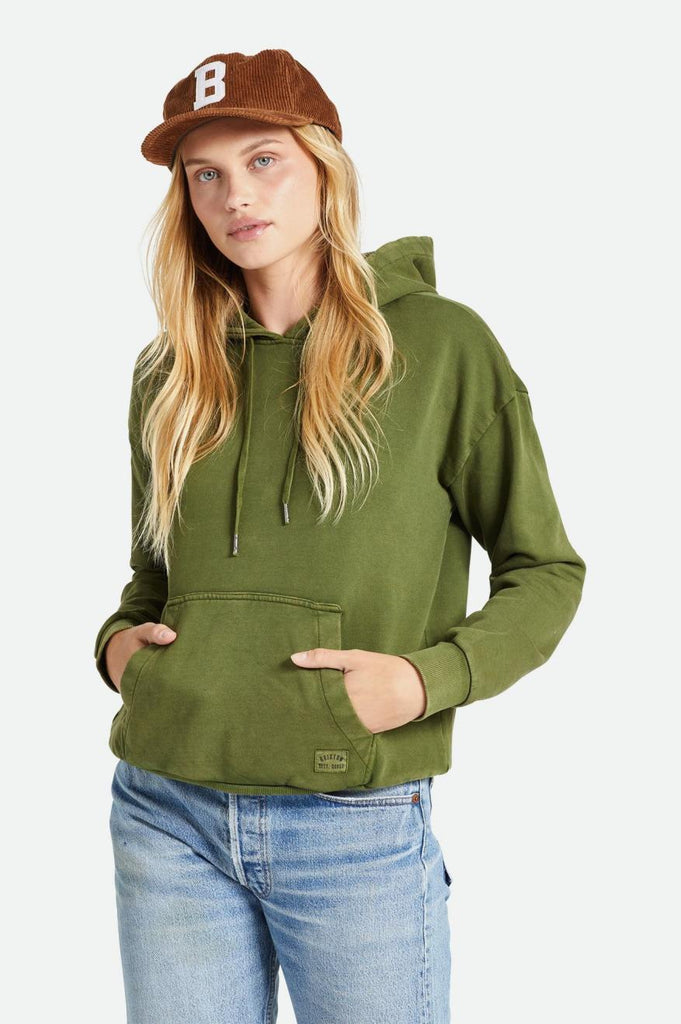 Women's Fit, Front View | Cross Loop French Terry Hoodie - Chive