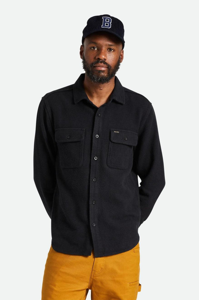 Men's Fit, Front View | Bowery Textured Loop Twill L/S Overshirt - Black
