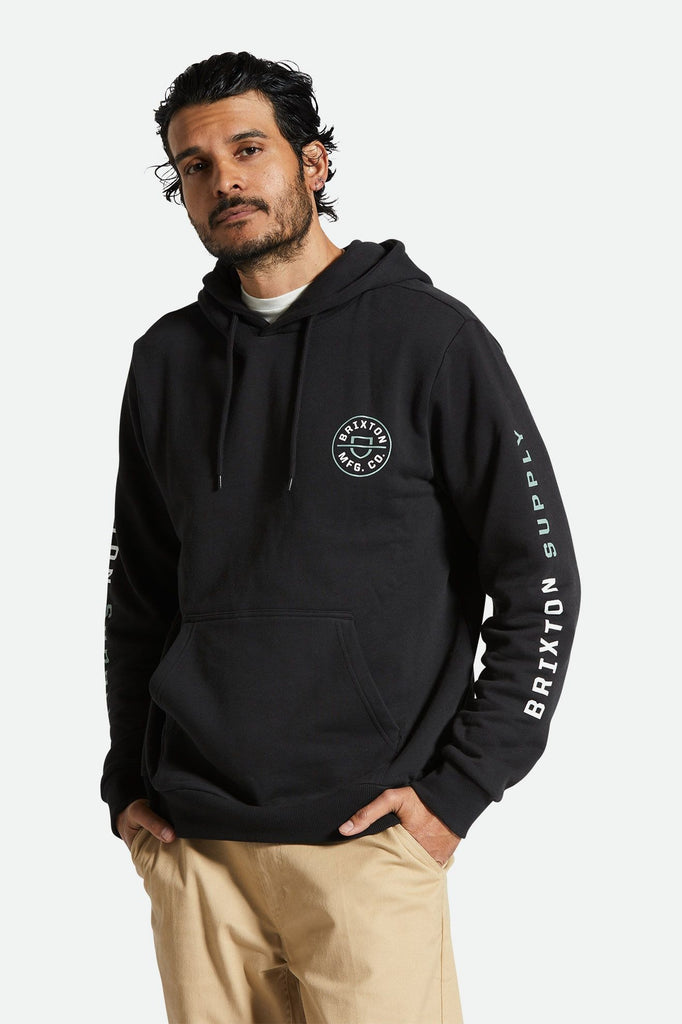 Men's Fit, Front View | Crest Hood - Black/Chinois Green/White