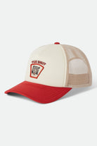 Unisex Lost In Reality NetPlus Trucker Hat in the color Whitecap/Adrenaline Rush - Front Product View