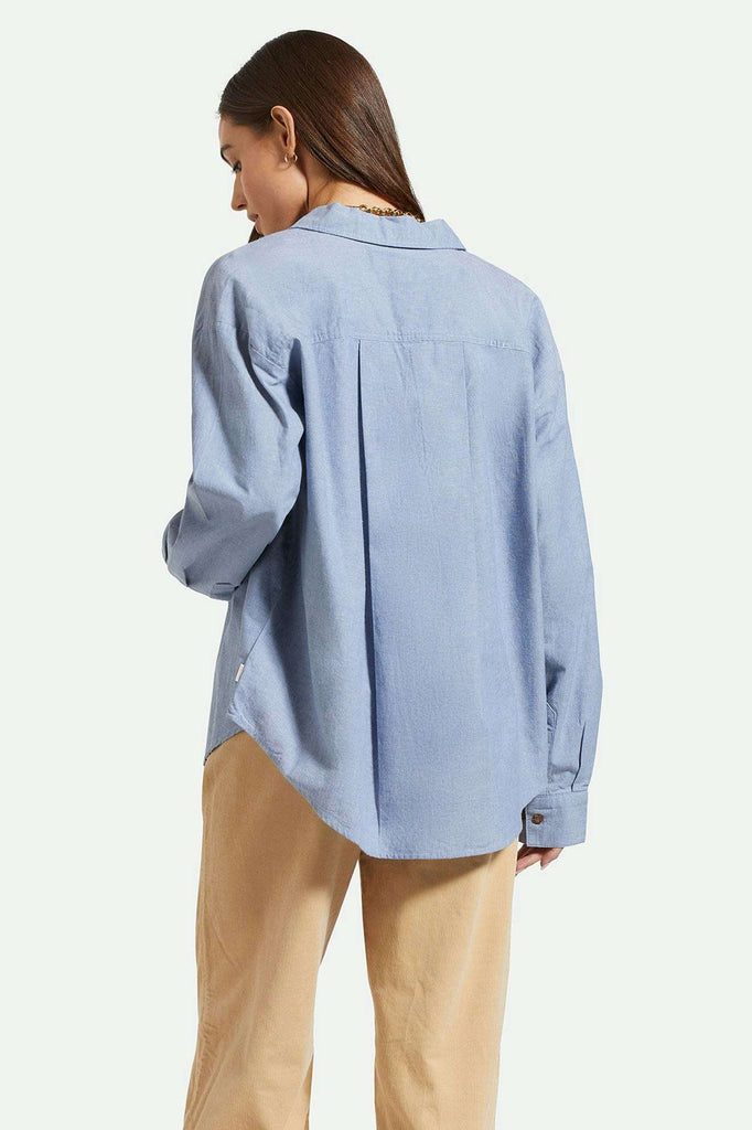 Back Fit Image | East Side L/S Boxy Woven Shirt - Light Chambray Blue