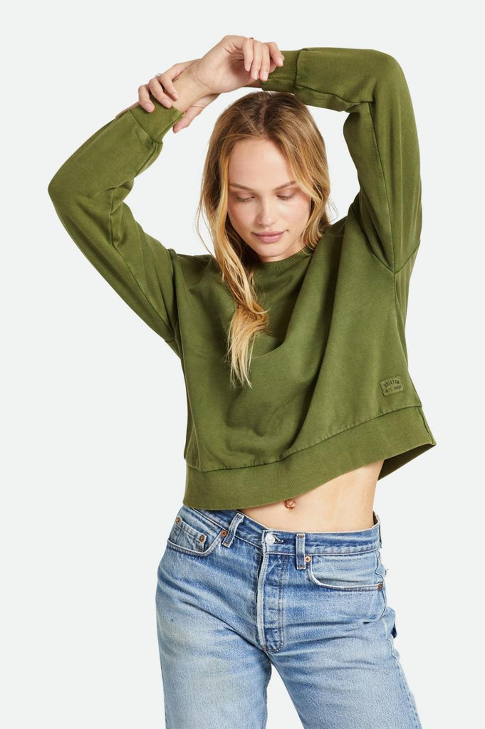 Women's Fit, Front View | Cross Loop French Terry Crew - Chive