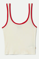 Women's Ringer Organic A-Tank in the color Off White/Crimson - Front Product View