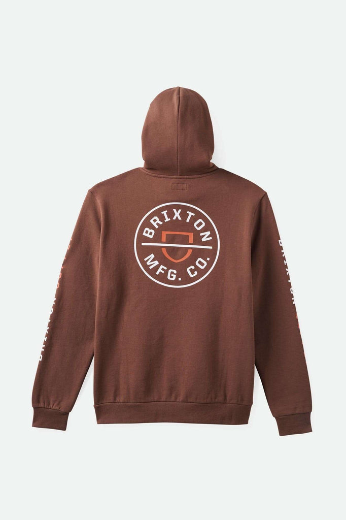 Back Laydown Image for Crest Hoodie - Pinecone Brown/Rust Orange/White