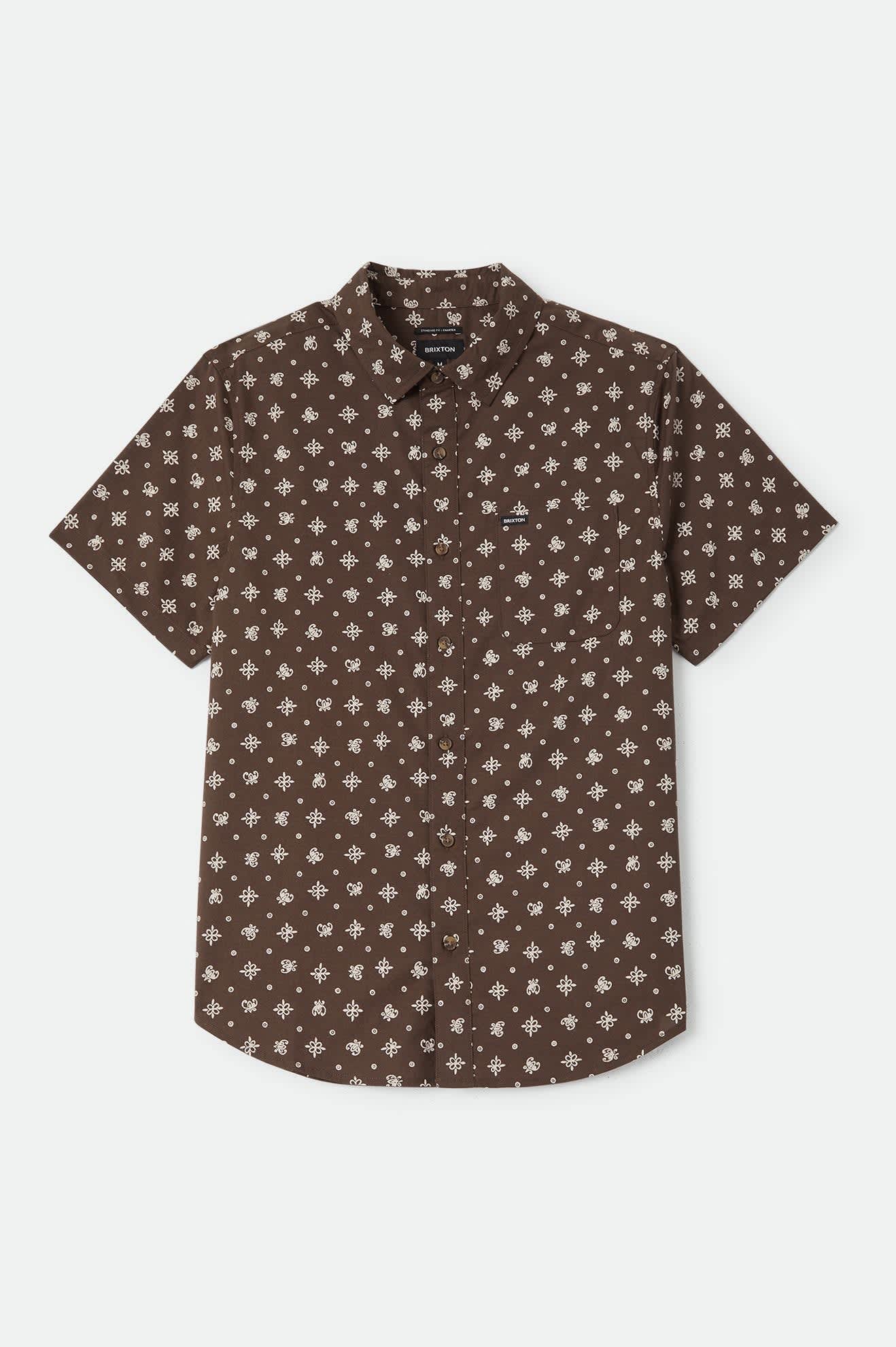 Men's Charter Print Shirt in the color Walnut Brown Bandana - Front Product Laydown Image
