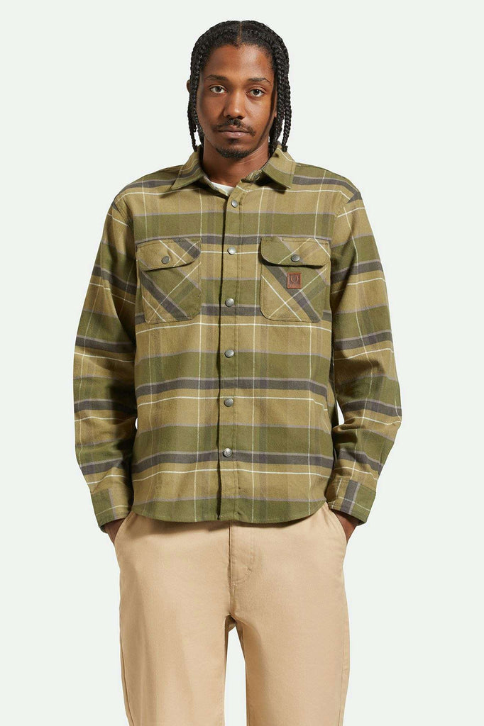 Men's Front Fit | Builders Bowery Stretch Water Resistant L/S Flannel - Dill/Olive Surplus/Washed Black