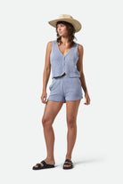Women's The Weekend Cross Loop French Terry Top in the color Off White/Electric Indigo - Additional Fit image