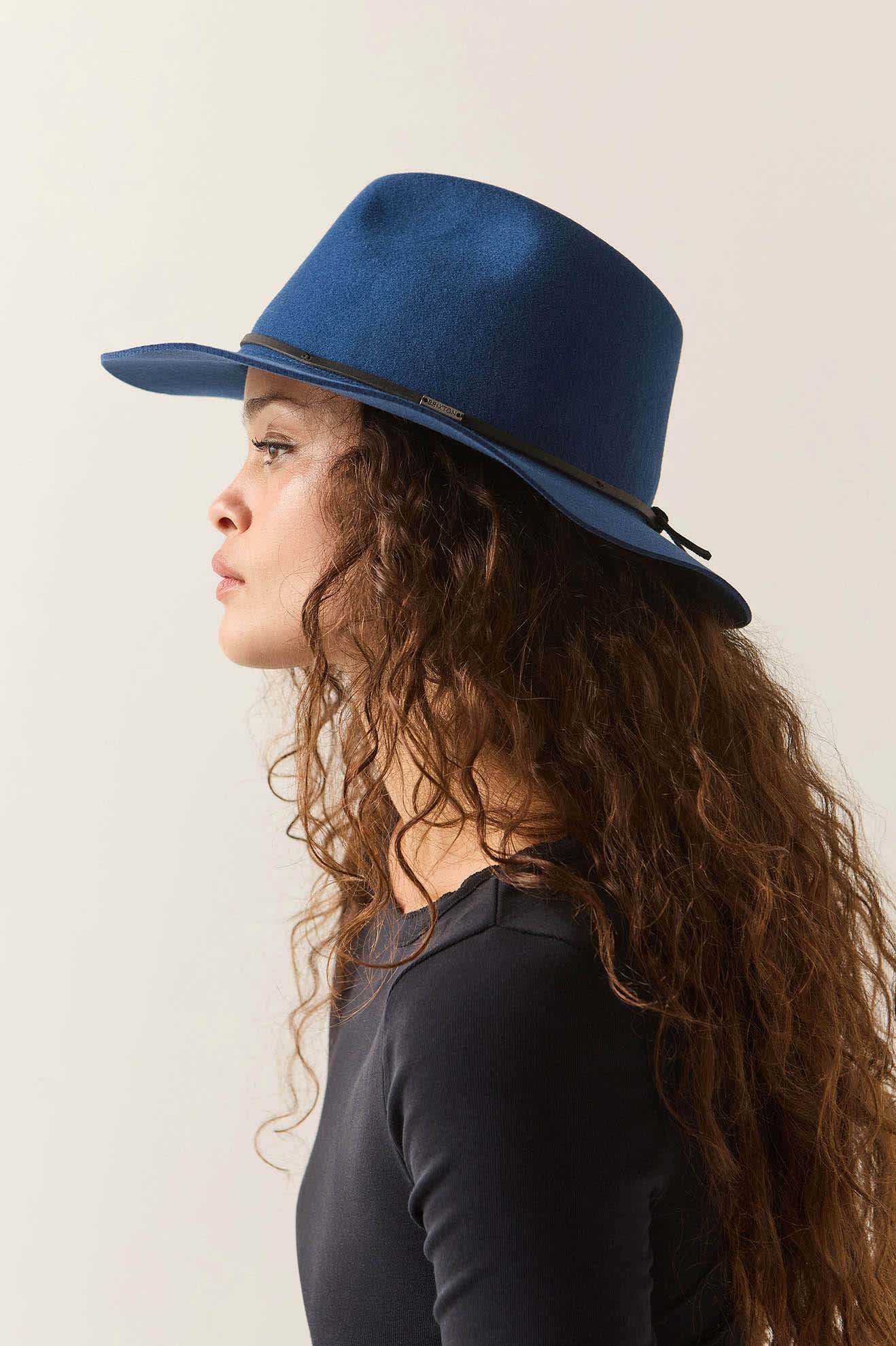 Unisex Wesley Fedora in the color Classic Navy/Black - Women's Side View