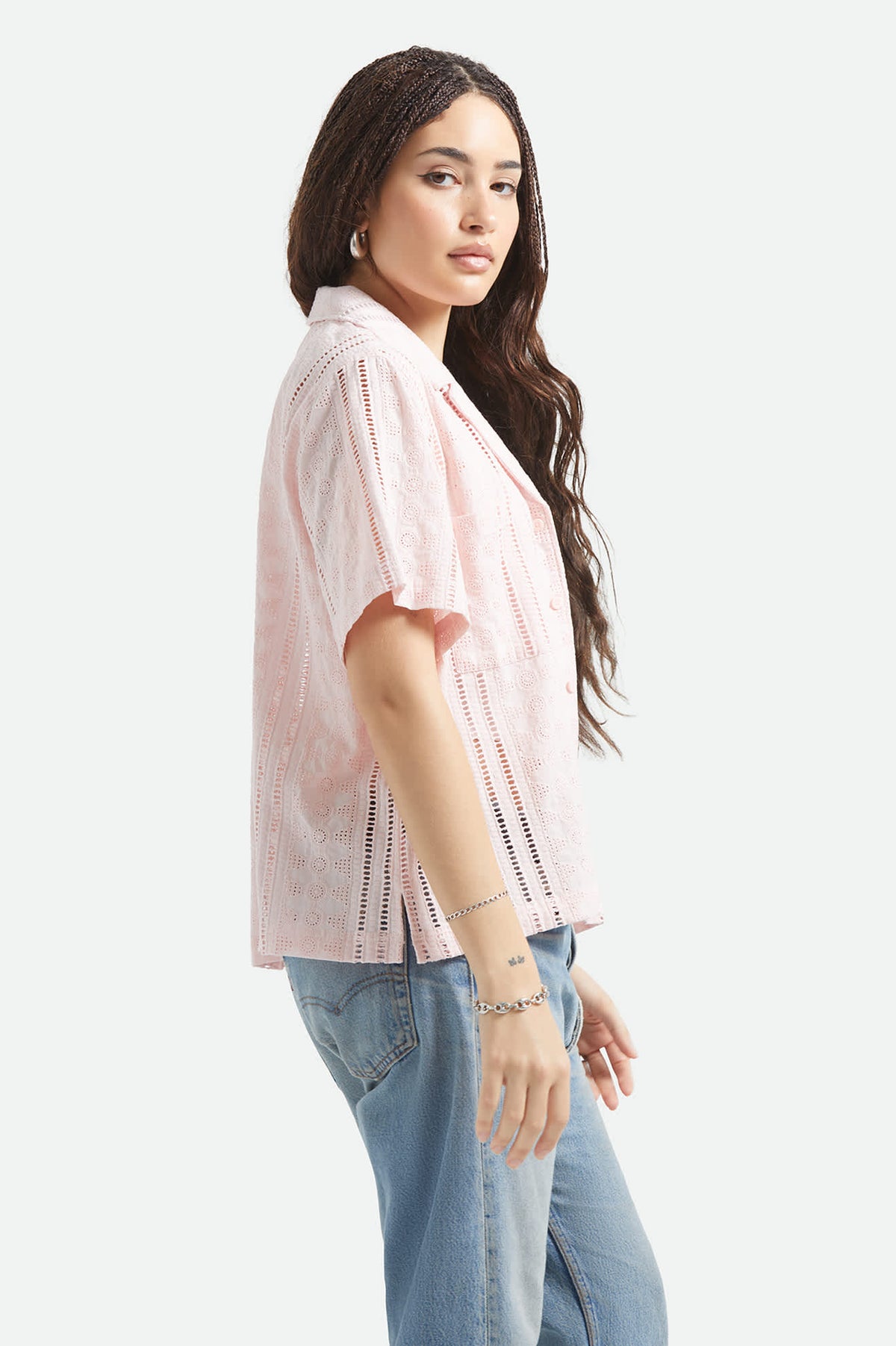 Women's Paradise Lounge Short Sleeve Shirt in the color Chalk Pink - Women's Side View