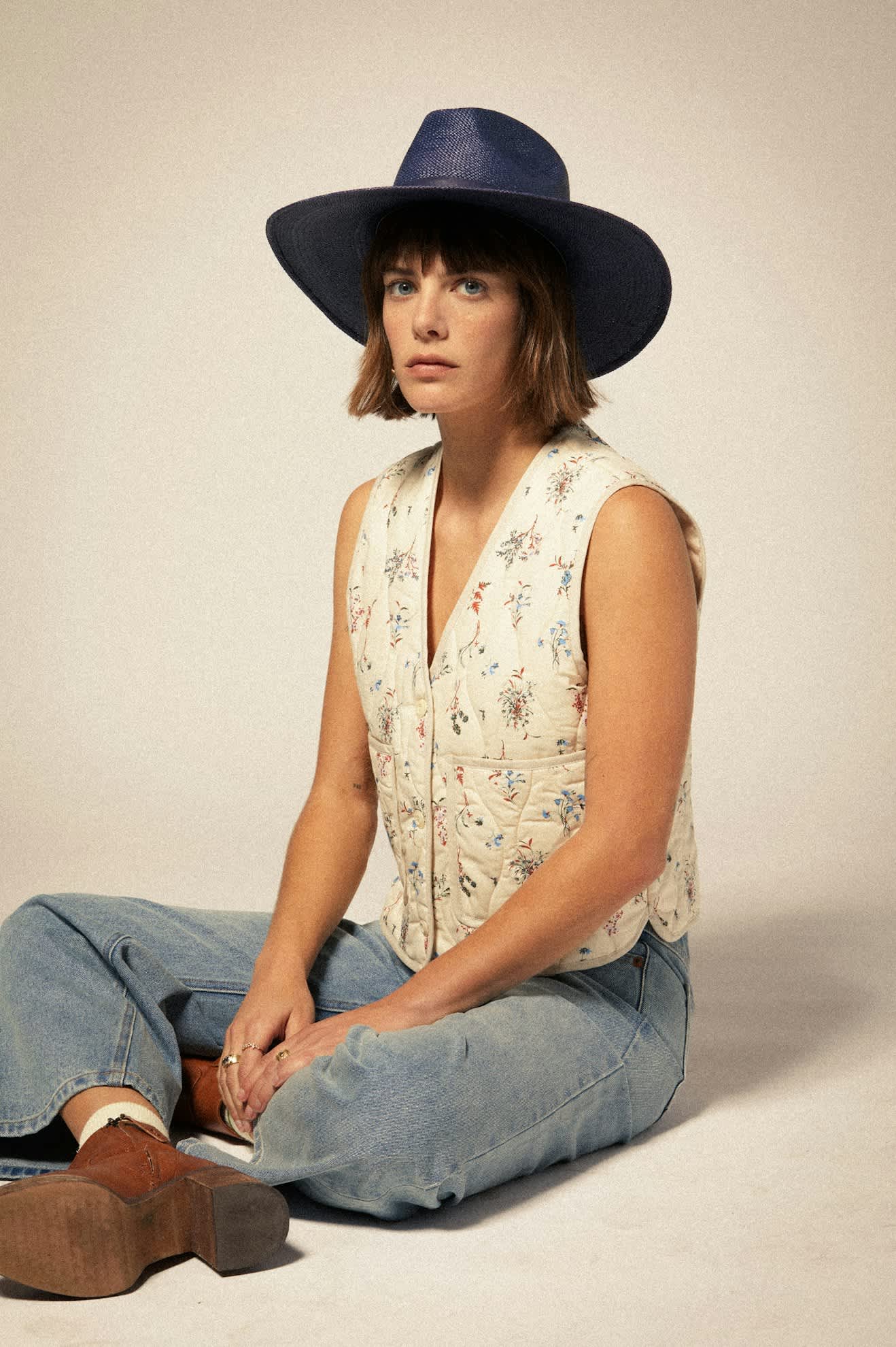 Women's Harper Panama Straw Hat in the color Navy - Additional Fit image