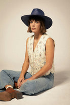 Women's Harper Panama Straw Hat in the color Navy - Additional Fit image