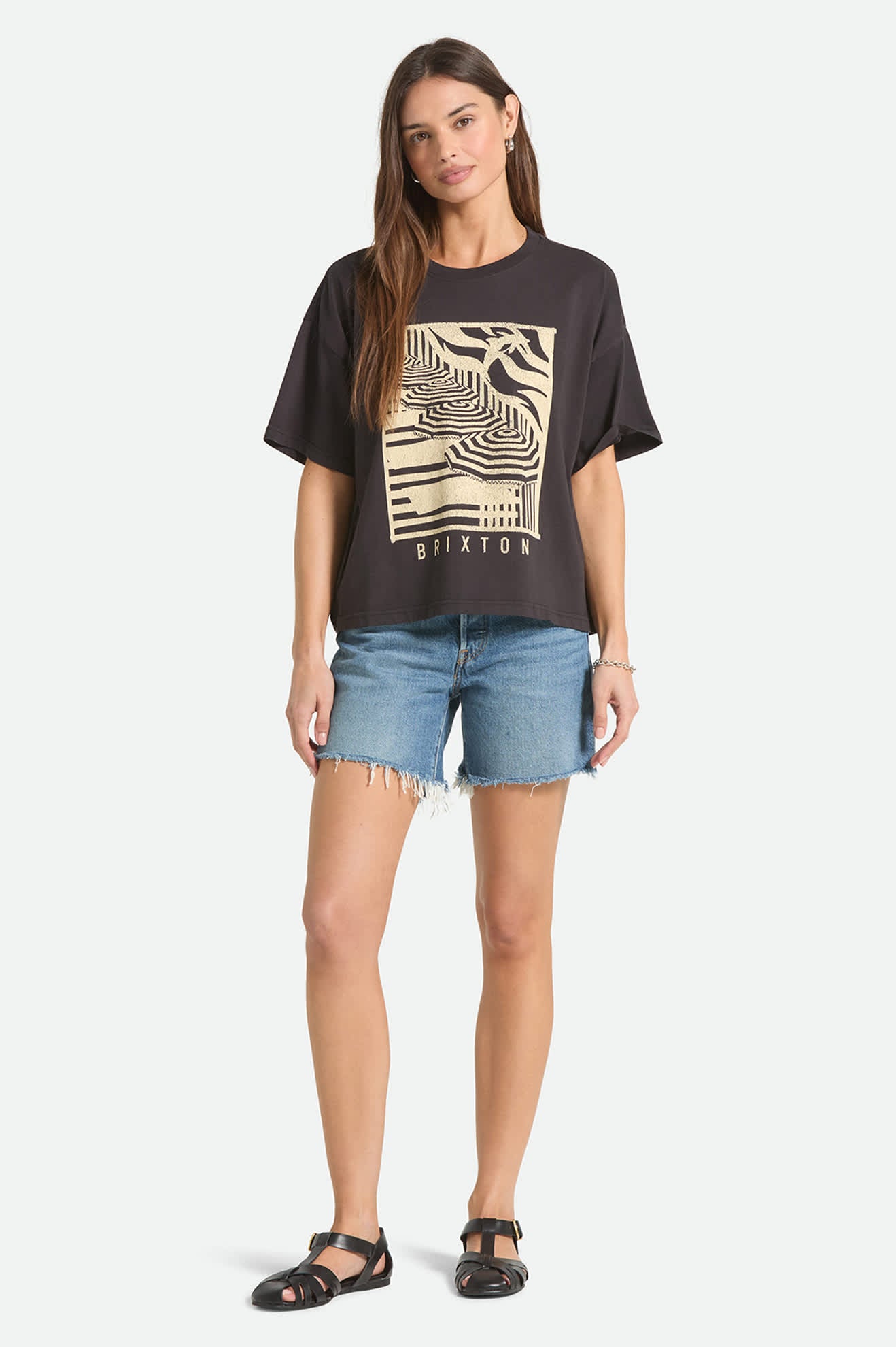 Women's Poolside Boxy Crew T-Shirt in the color Washed Black - Additional Fit image