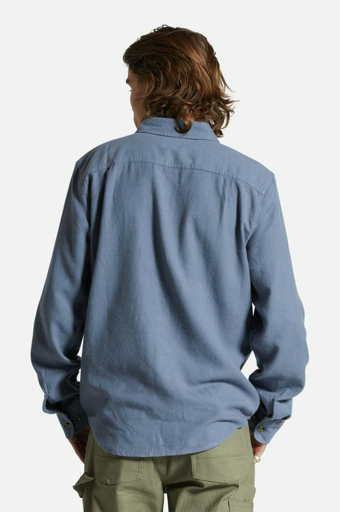 Men's Fit, Back View | Bowery Lightweight Ultra Soft L/S Flannel - Flint Stone Blue