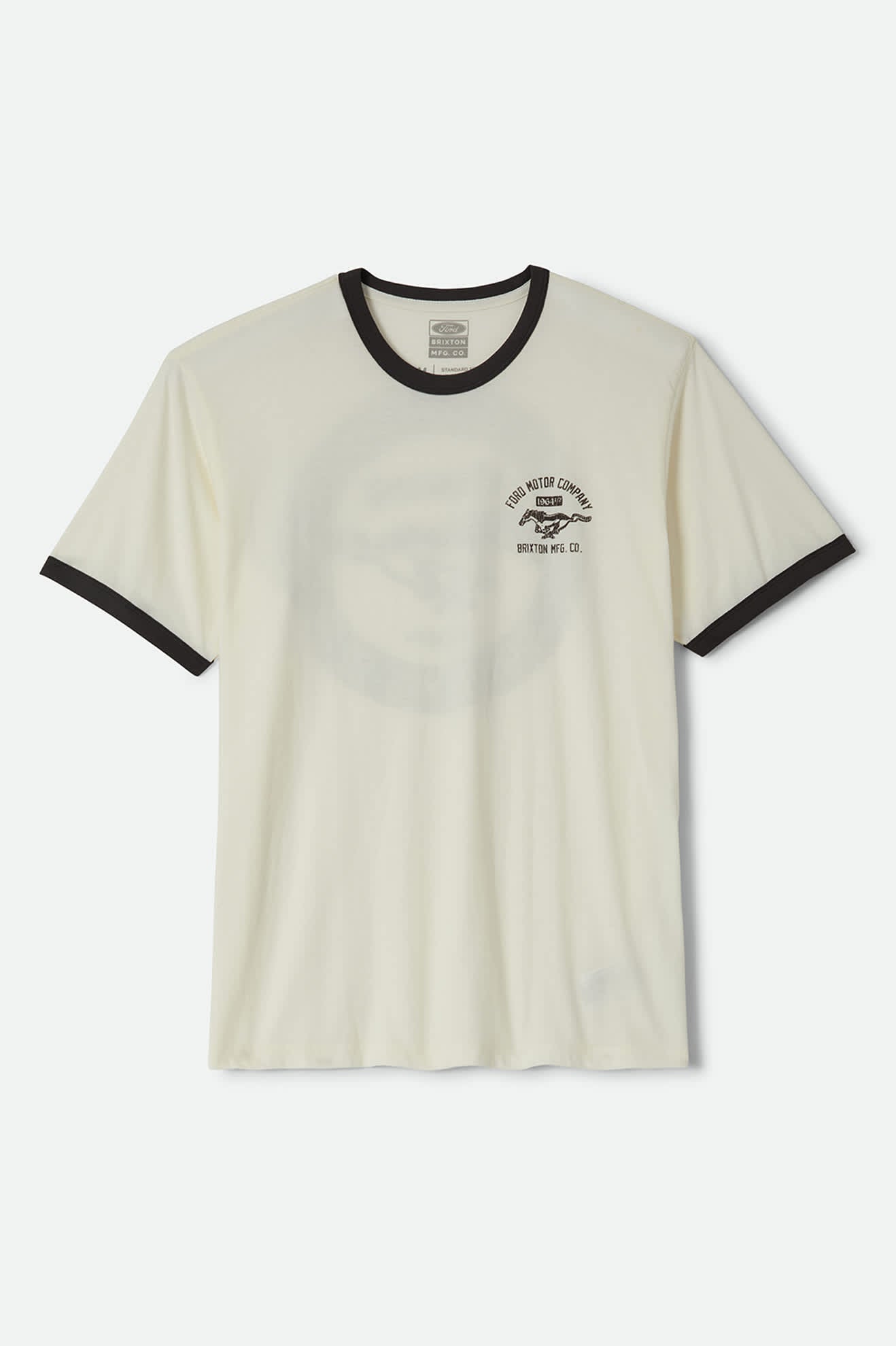 Men's Ford Mustang Ringer T-Shirt in the color Wimbledone White/Burnt Rubber - Front Product Laydown Image