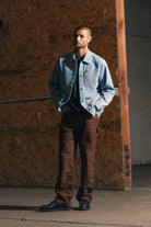 Men's Herringbone Lightweight Chore Coat in the color Light Wash Denim Herringbone - Men's Lifestyle image