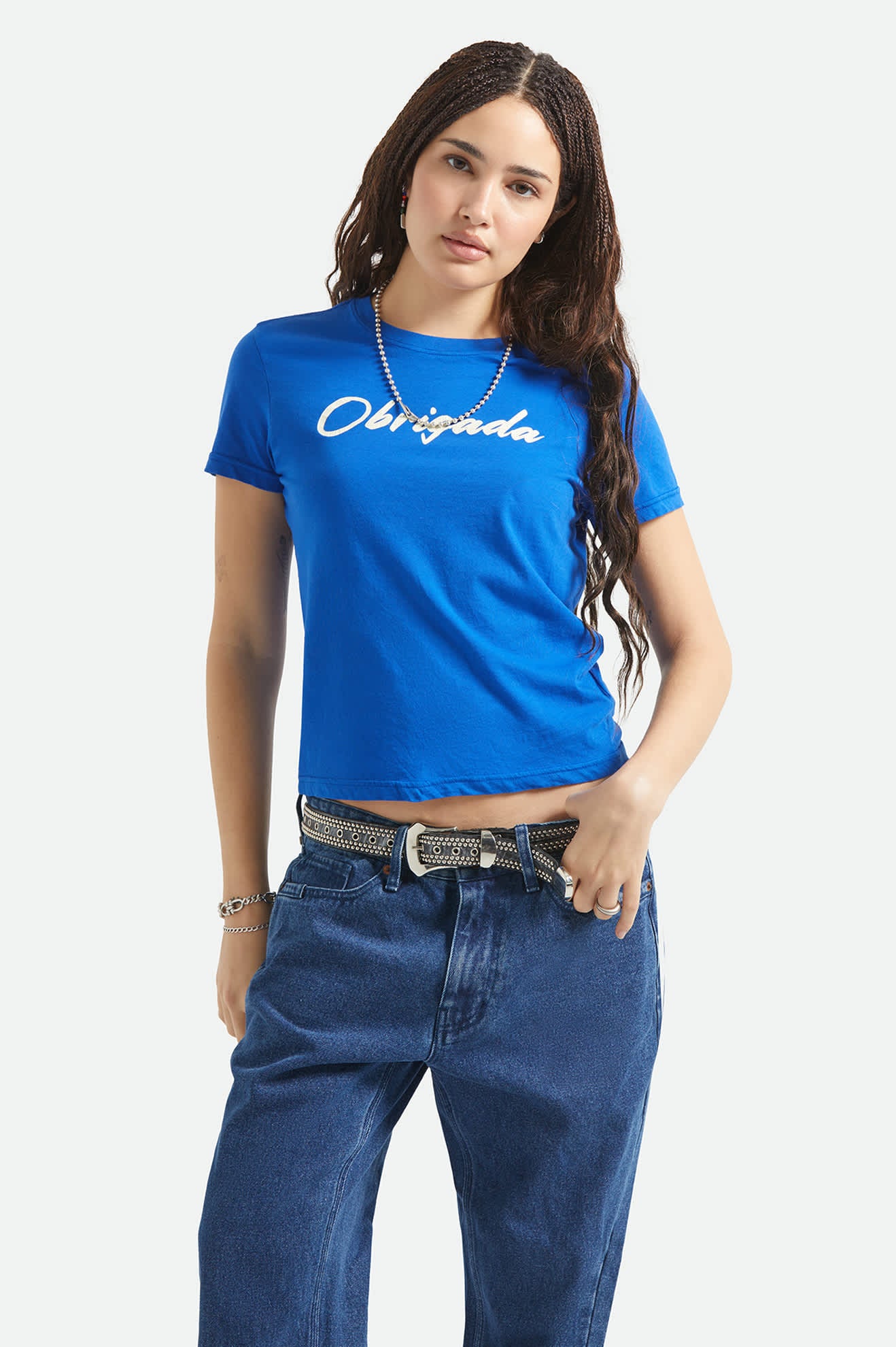 Women's Thank You Slim Crew T-Shirt in the color Sunrise Blue - Women's Front View