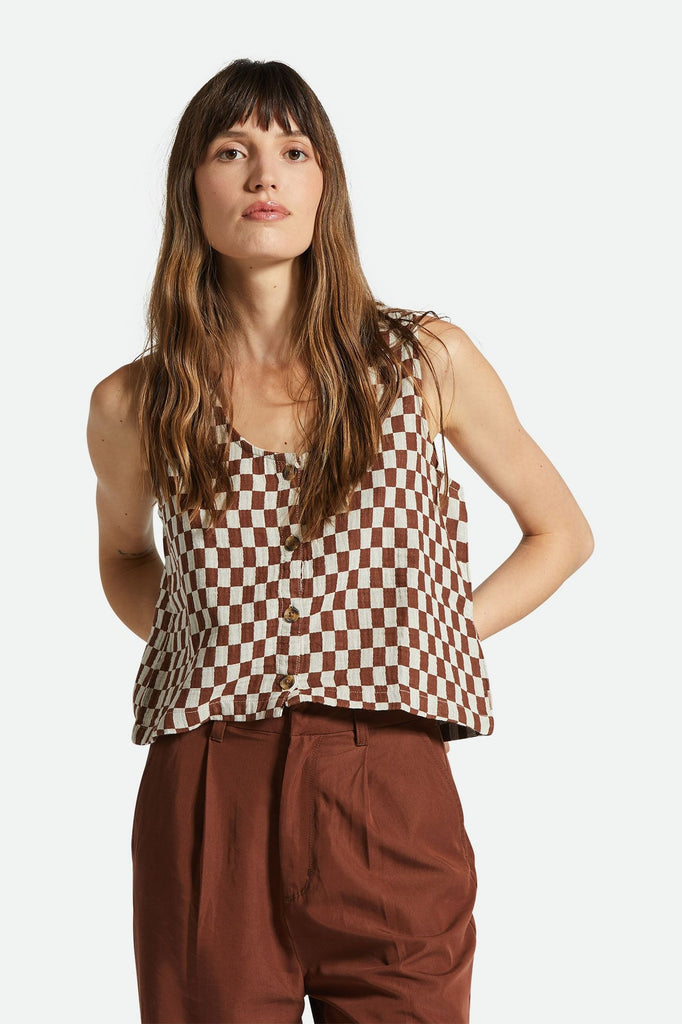 Women's Fit, Front View | Mykonos Small Check Tank - Sepia