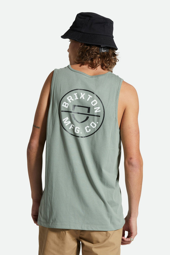 Men's Fit, Back View | Crest Tank Top - Chinois Green/White/Black