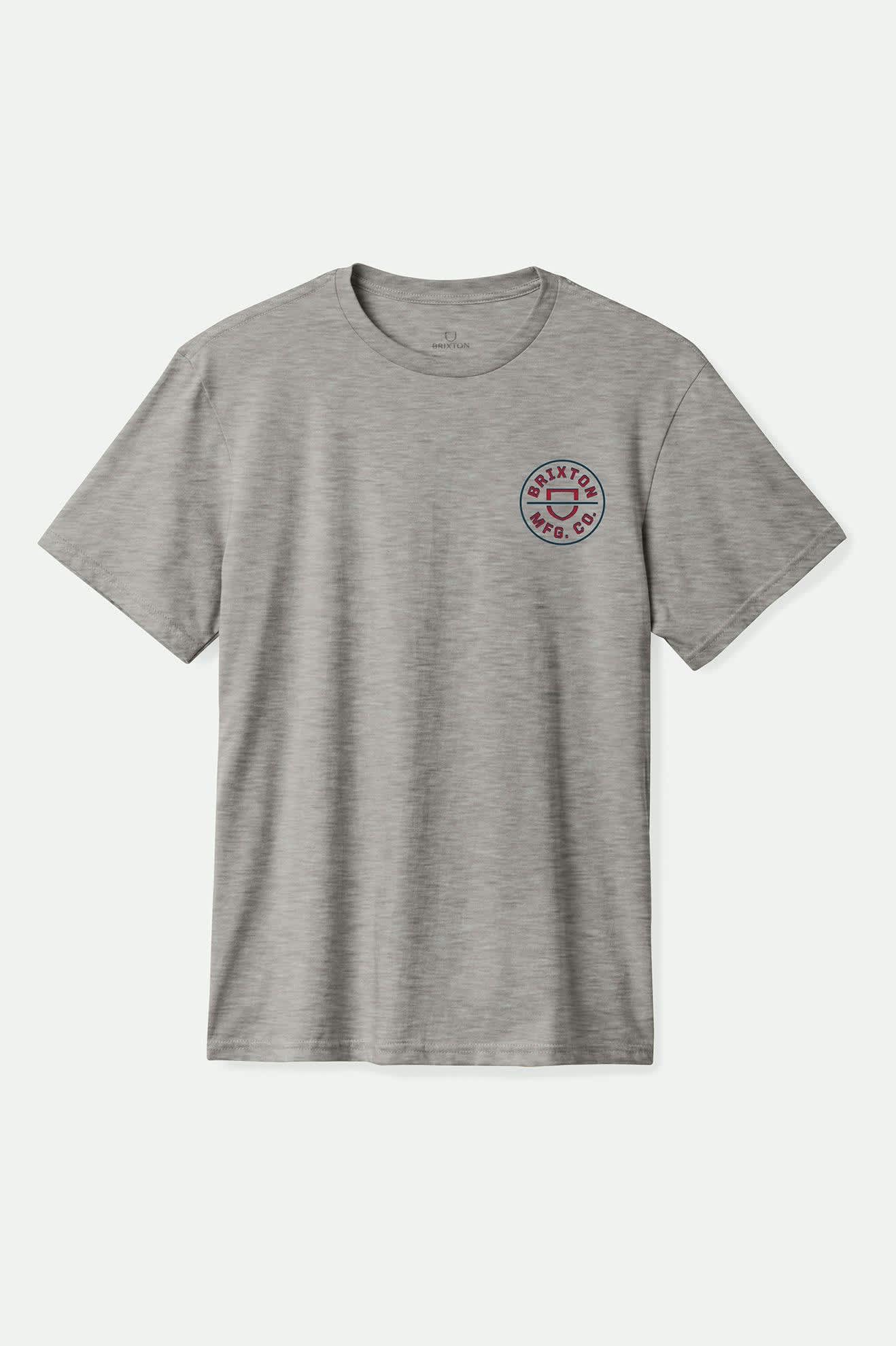 Men's Crest II S/S Standard T-Shirt in the color Heather Grey/Navy/Dark Red - Front Product View