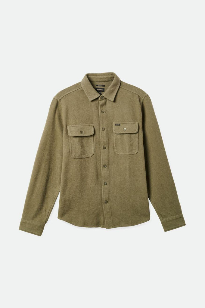 Brixton Men's Bowery Textured Loop Twill L/S Overshirt - Olive Surplus | Profile