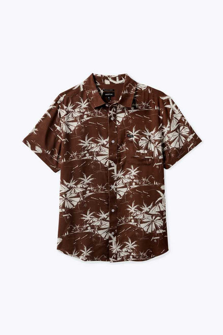 Brixton Men's Charter Slub S/S Woven Shirt - Sepia Umbrella Scene | Profile