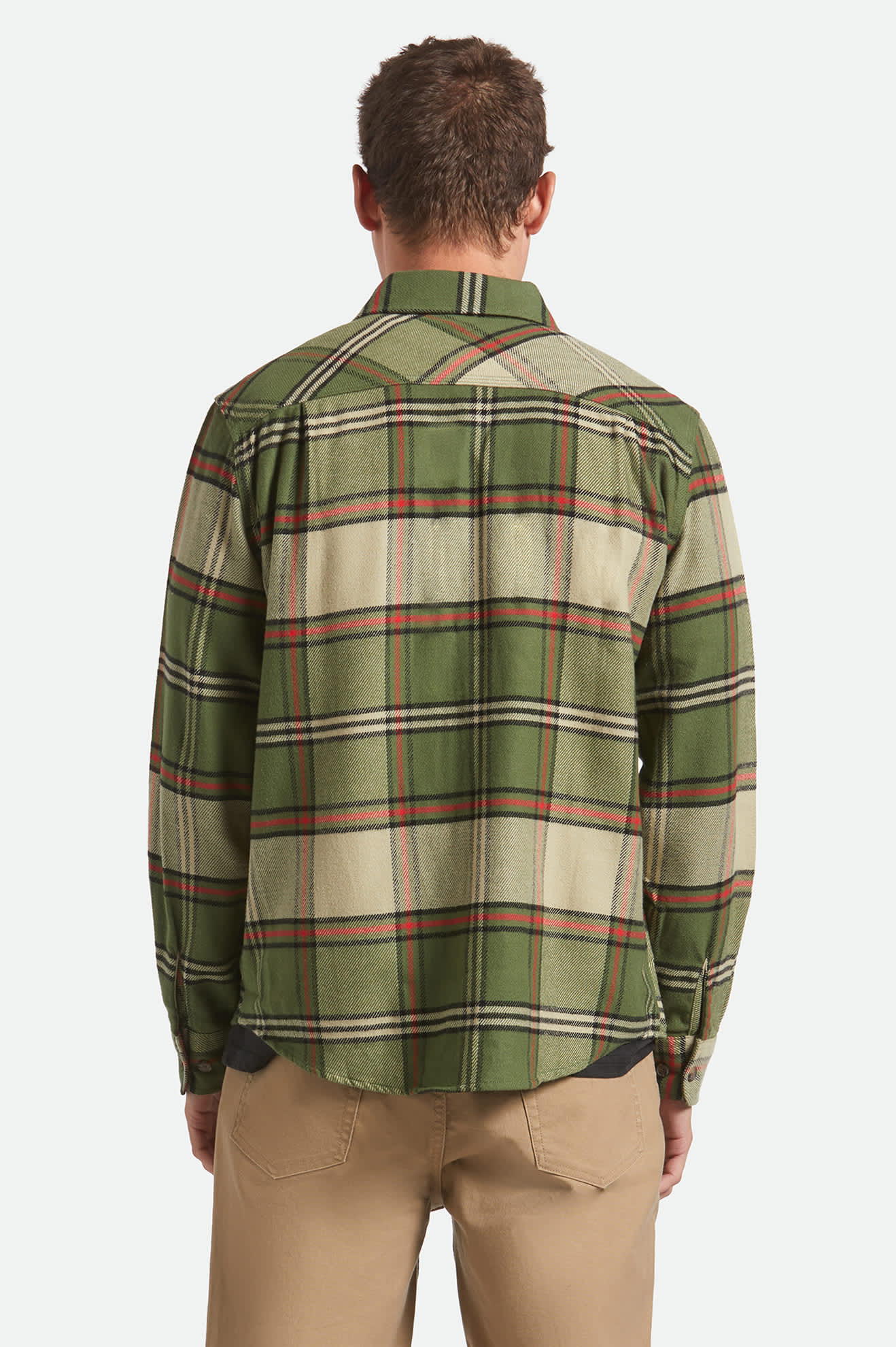 Men's Bowery L/S Flannel in the color Wild Green/Elm/Adrenaline Rush - Men's Back View