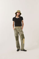 Women's Essex Patchwork Painter Pant in the color Denim Patchwork - Women's Front Fit Image