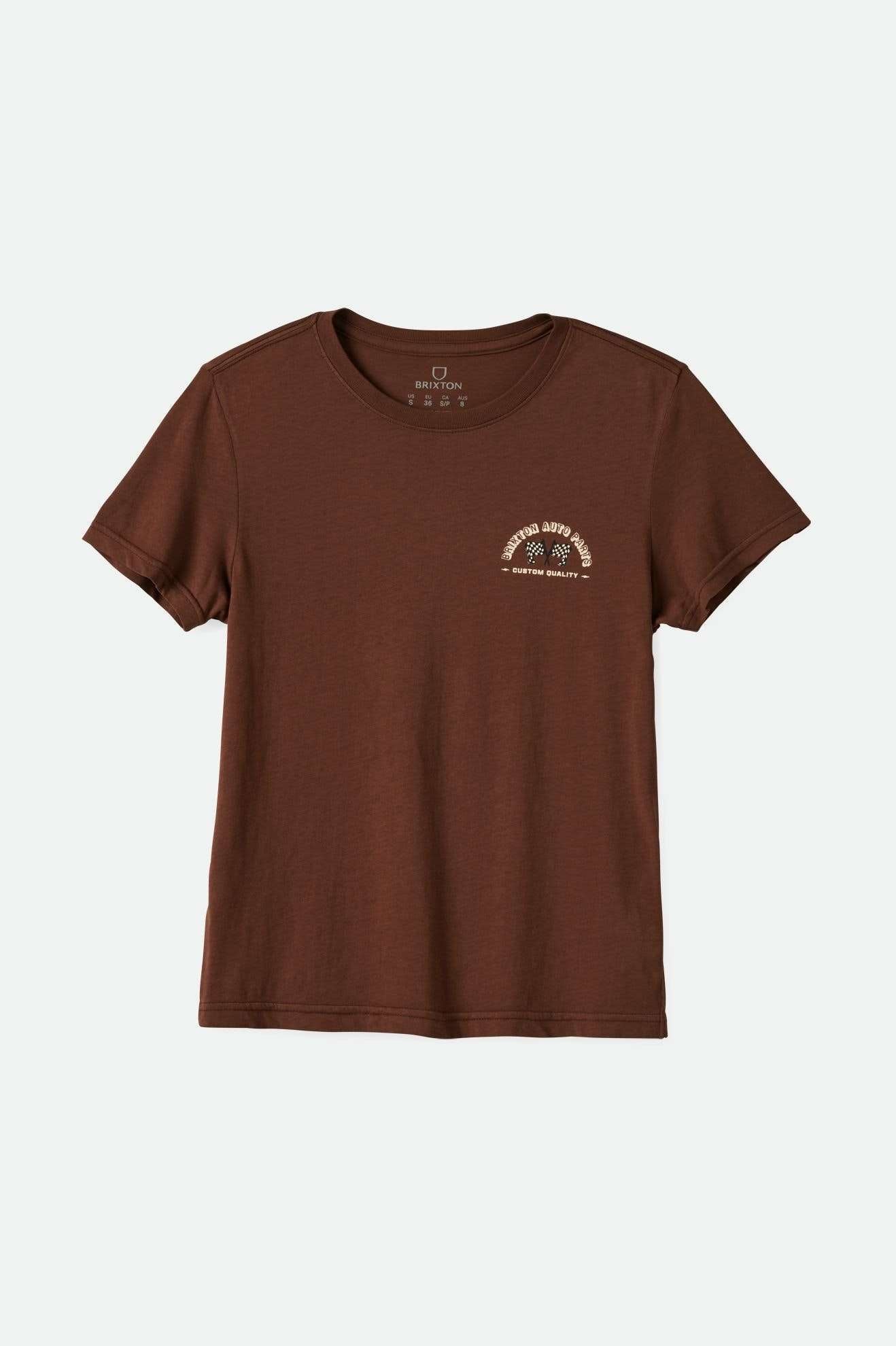 Brixton Women's Auto Parts Fitted Crew T-Shirt - Pinecone Brown Worn Wash | Main