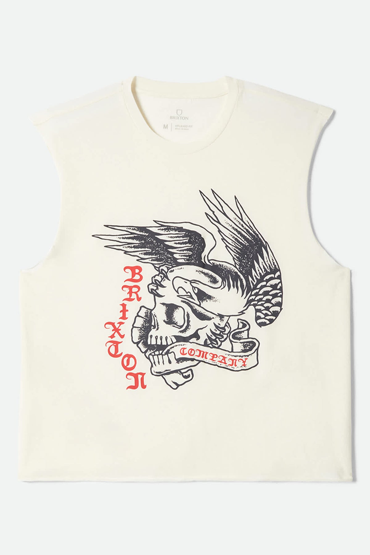 Men's Wolcott Worn In Boxy Muscle Tank in the color Off White - Front Product Laydown Image