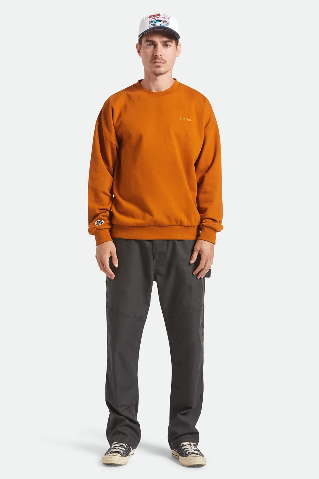 Men's Embroidered Heavyweight Crew in the color Rustic Caramel - Men's Front View