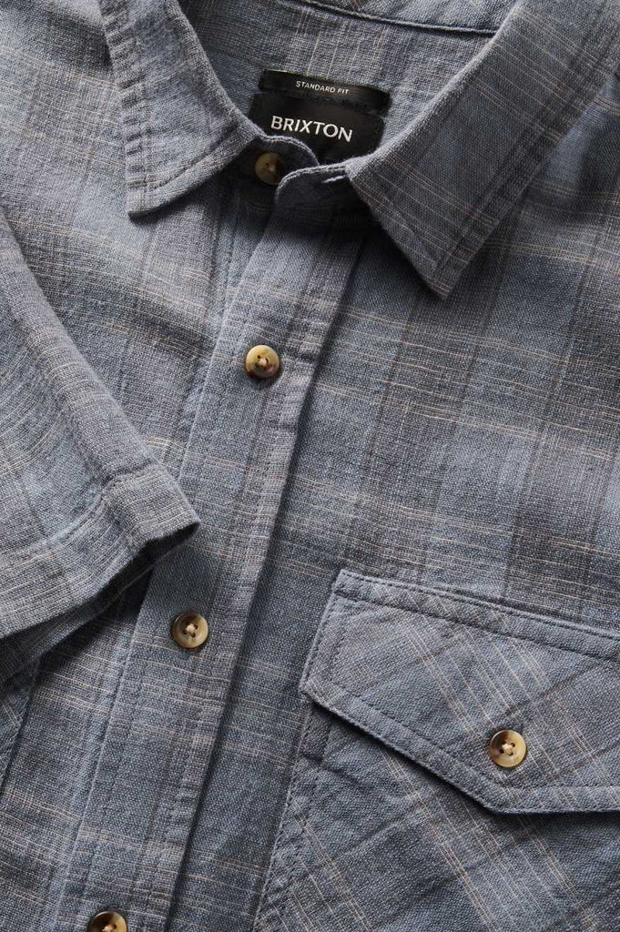 Brixton Men's Memphis Linen Blend S/S Woven Shirt - Flint Stone Blue/Cinder Grey | Extra Shot