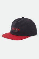 Unisex Blocked Snapback in the color Black/Red - Front Product Laydown Image