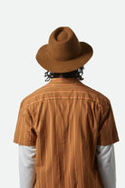 Unisex Wesley WTHR GUARD™ Packable Fedora in the color Coffee - Men's Back View