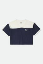 Women's Varsity Mesh T-Shirt in the color Off White/Washed Navy - Front Product Laydown Image