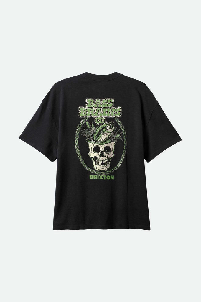 Back Laydown Image for Bass Brains Skull Heavyweight Relaxed T-Shirt - Black Classic Wash