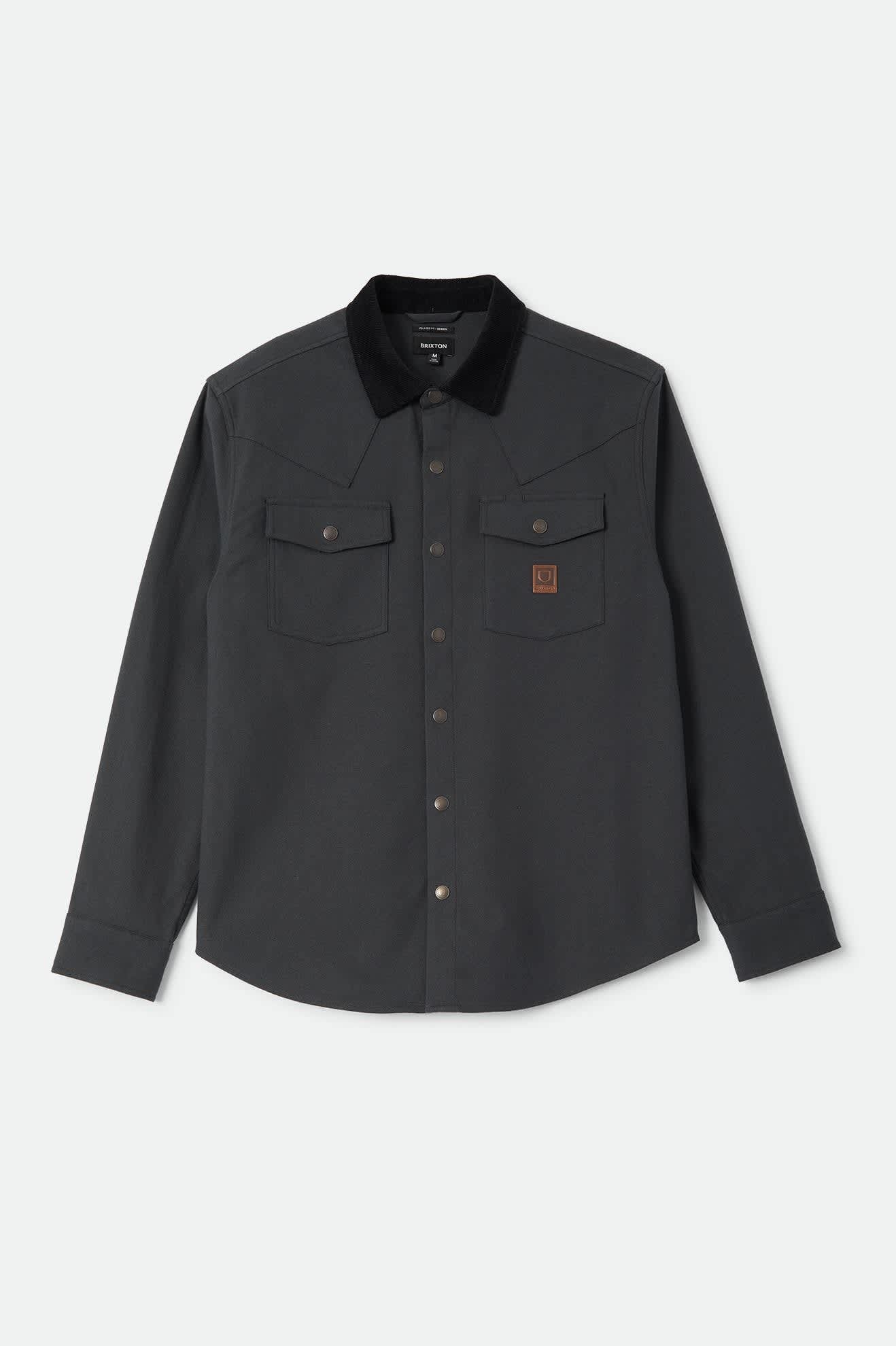 Men's Bowery Builders Ranch Performance Flannel in the color Black - Front Product Laydown Image