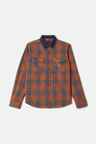 Men's Builders Bowery Performance Flannel in the color Solar Orange/Bering Sea - Front Product View