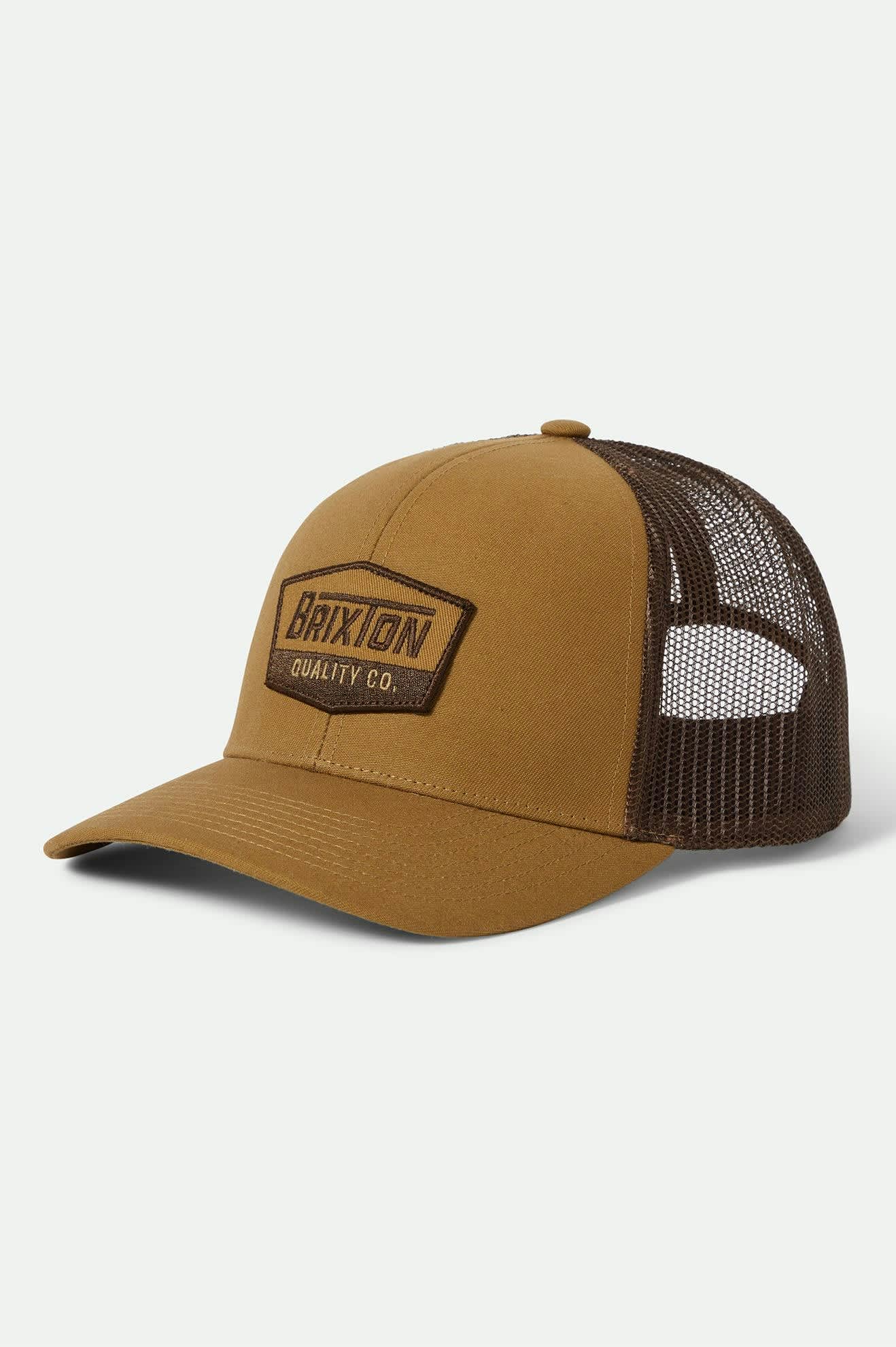 Unisex Regal Netplus Trucker Hat in the color Dark Khaki/Coffee - Front Product View