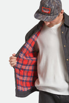 Men's Builders Stretch Flannel Lined Jacket in the color Washed Black/Red - Additional Fit image