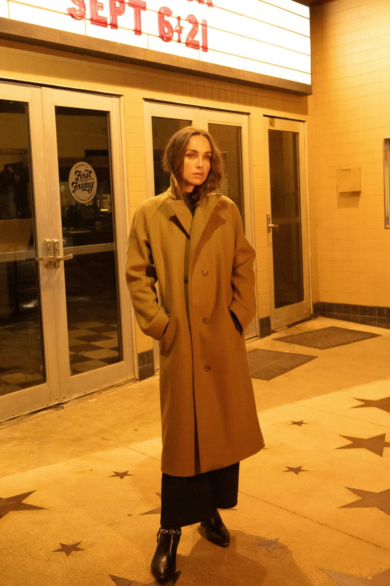 Women's Lennox Stretch Felted Coat in the color Khaki - Additional Fit image