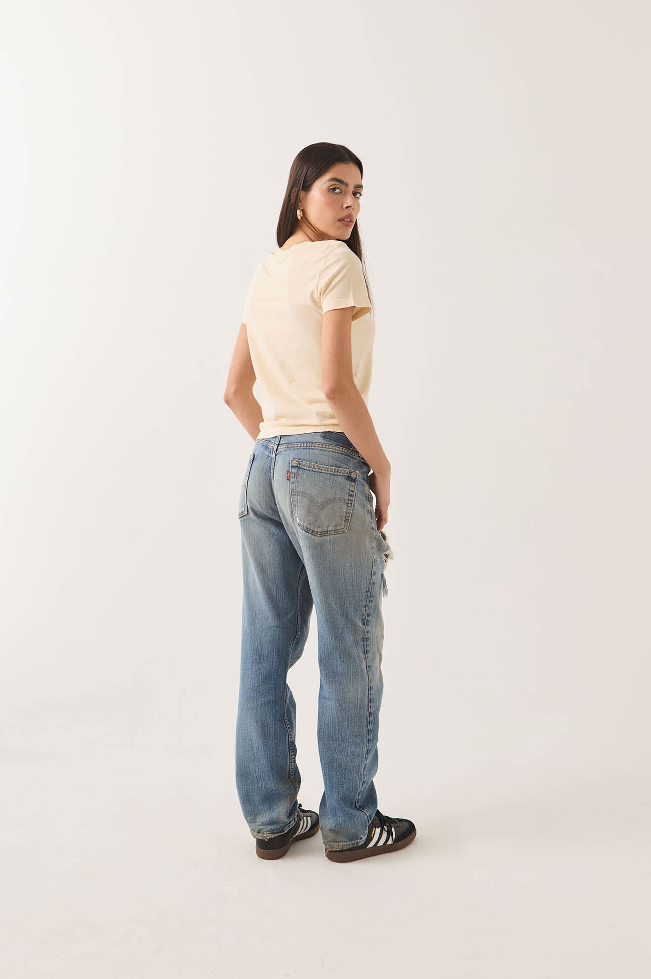 Women's Mid Century Ranch Slim Crew T-Shirt in the color Whitecap - Women's Back View
