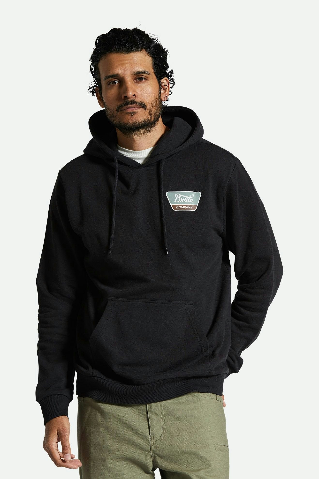 Men's Fit, Front View | Linwood Hood - Black/Chinois Green/Sepia