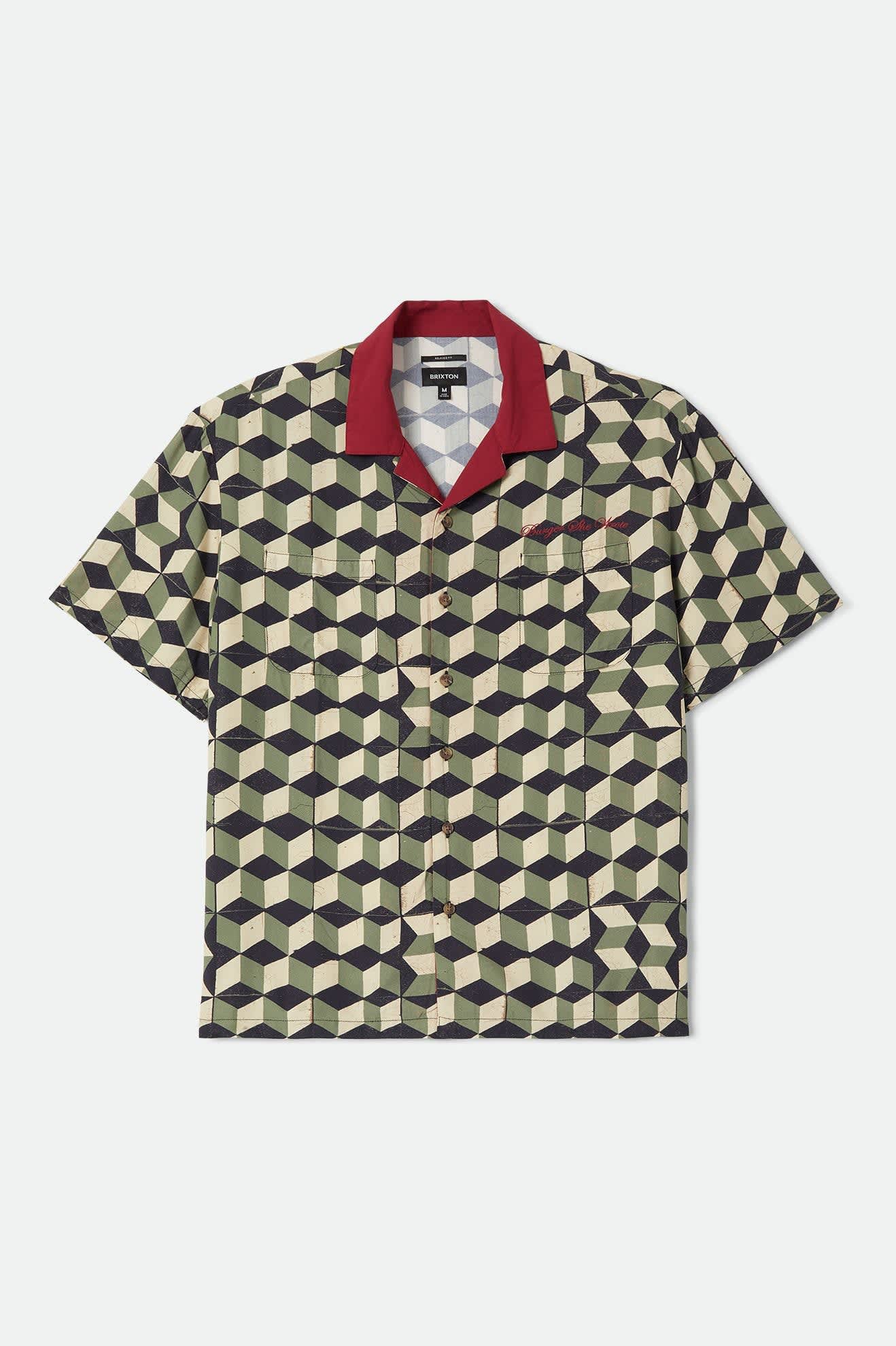 Men's Burger She Wrote Shirt in the color Black/Green Tile - Front Product Laydown Image