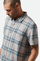 Men's Charter Linen Blend S/S Shirt in the color Beige/Azure Blue Plaid - Additional Fit image