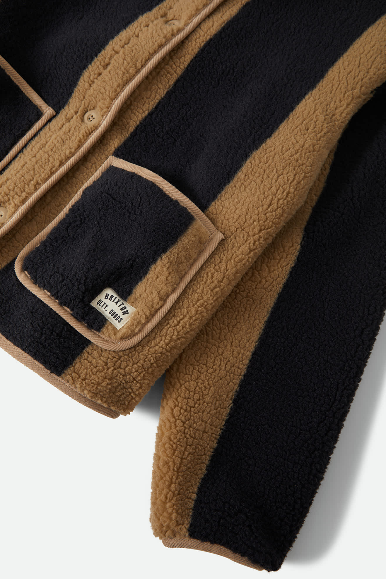 Women's Delilah Sherpa Jacket in the color Khaki/Black Stripe - Additional Laydown image