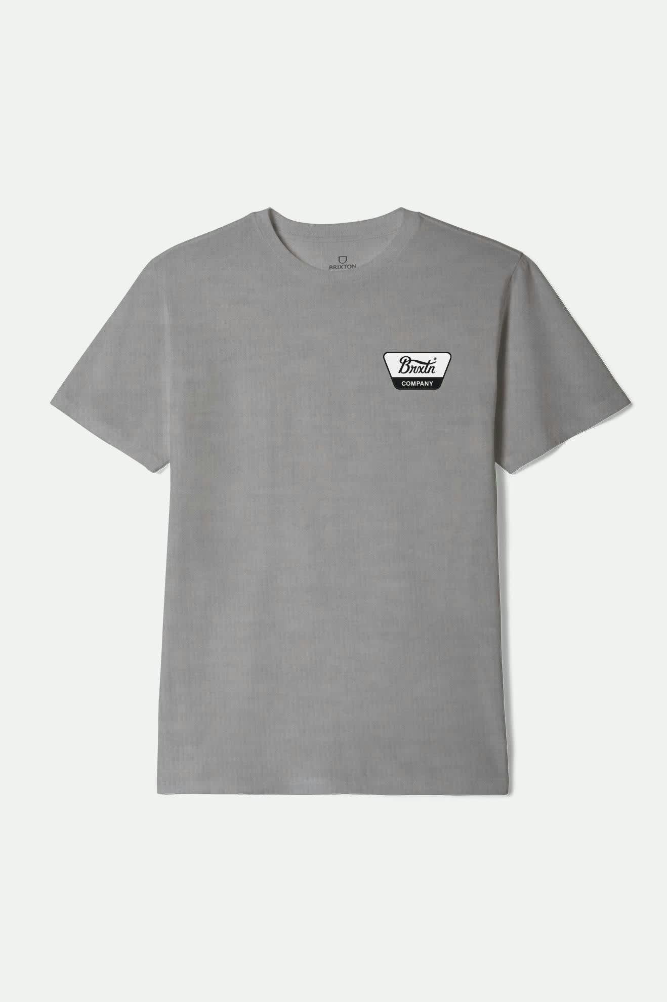 Men's Linwood Short Sleeve Standard T-Shirt in the color Heather Grey/Off White/Red Mahogany - Front Product Laydown Image
