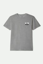 Men's Linwood Short Sleeve Standard T-Shirt in the color Heather Grey/Off White/Red Mahogany - Front Product Laydown Image