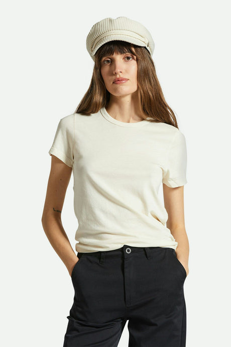 Women's Fit, Front View | Carefree Organic Garment Dye Slim Crew Tee - White Smoke