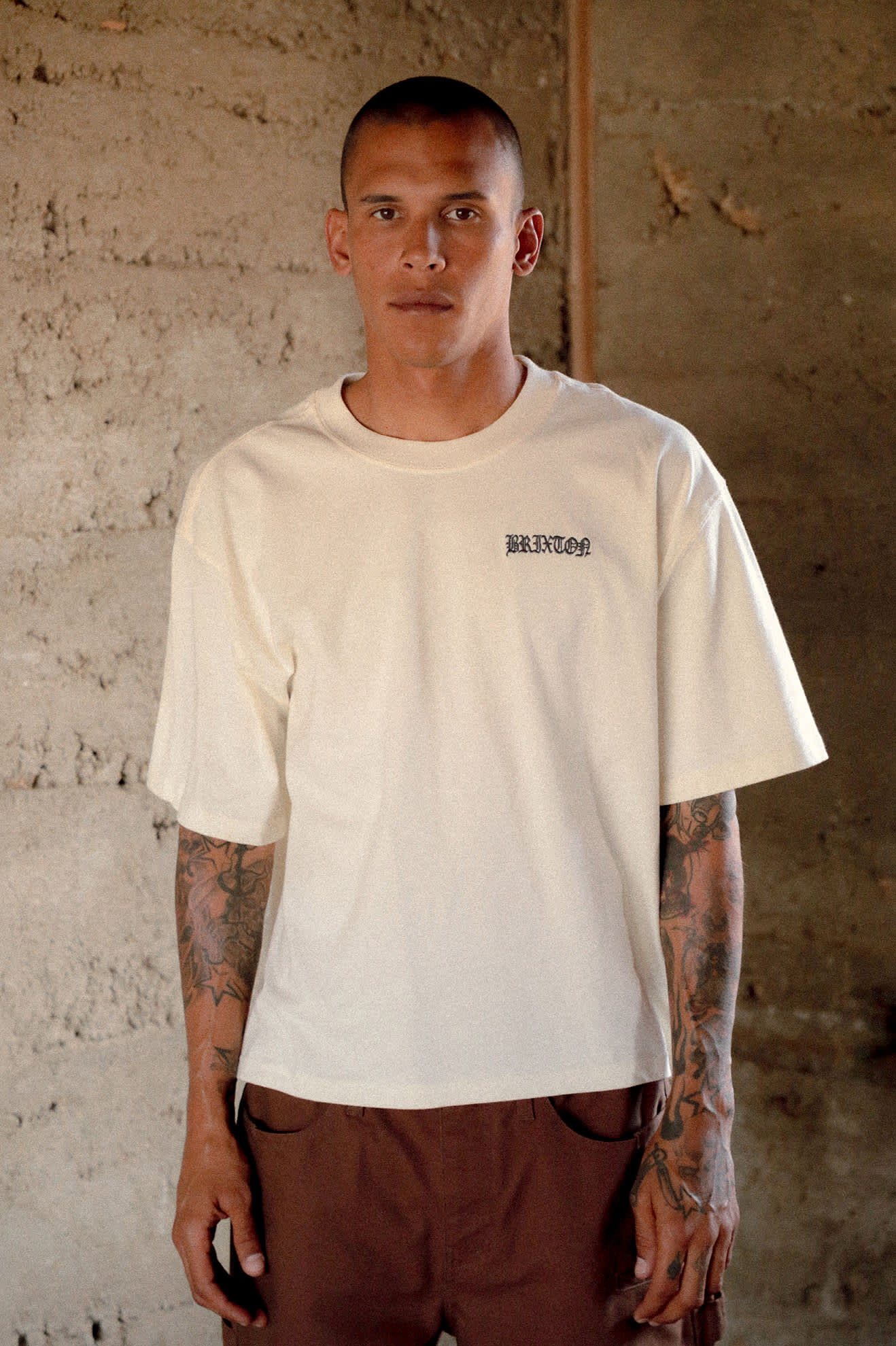 Men's Serrano Short Sleeve Boxed Crop T-Shirt in the color Cream - Men's Lifestyle 2.0